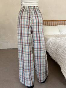 DAZY Elastic Waist Plaid Print Casual Lounge Pants, Fall Pajama, Winter