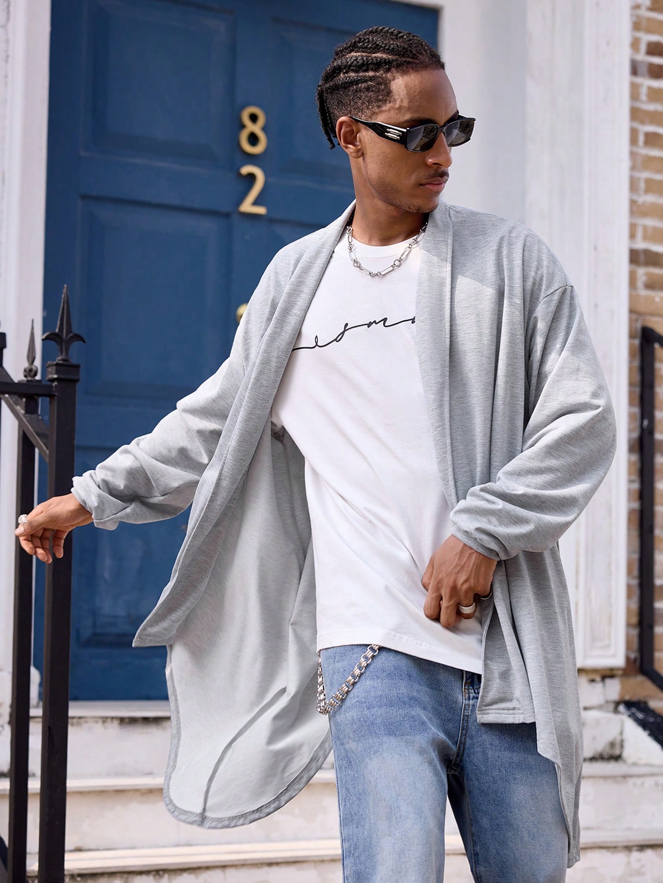 Men's Casual Solid Color Asymmetric Hem Hoodie For Autumn