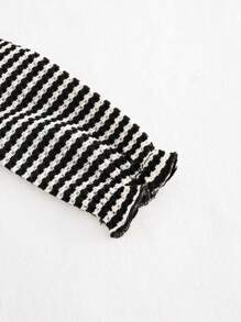 Cozy Pixies 2pcs Baby Girl Colorful Striped Ruffle Collar Long Sleeve Sweatshirt & Mini Skirt Set - Black and White - View 4