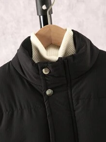 适合男孩的简约纹理黑色户外棉服外套 - 黑色 - 查看 4