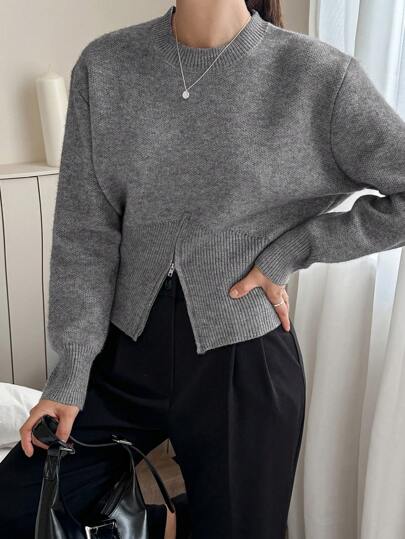 DAZY 女式半拉链套头毛衣，长袖上衣秋季