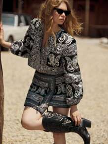 Maija Áo khoác cổ điển rộng rãi họa tiết Paisley đen trắng cho nữ, thời trang và đa năng cho kỳ nghỉ đầu xuân và mùa xuân - màu đen - Xem 8