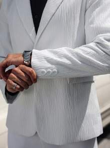 Manfinity Mode Ensemble costume formel d'affaires pour hommes avec col cranté texturé (veste de blazer et pantalon) - Blanc - Voir 4