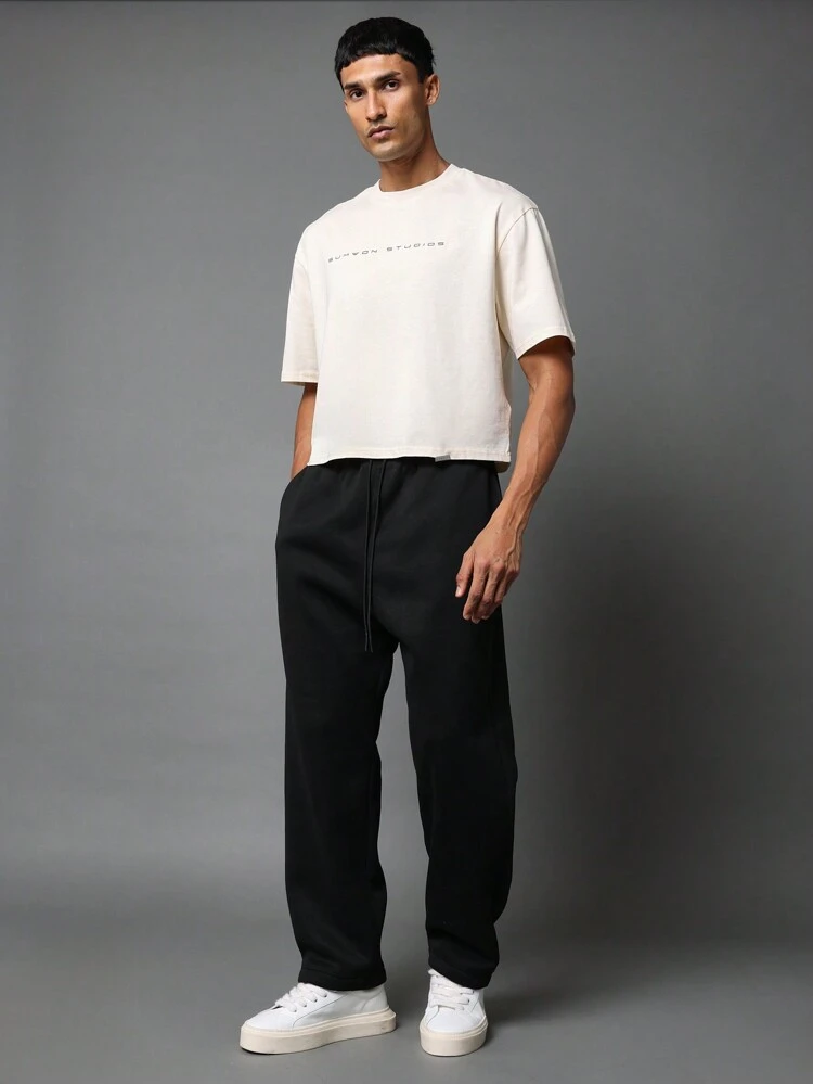 SUMWON Crop Fit Washed Tee With Back Graphic Print