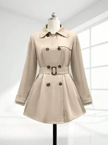 SHEIN LUNE 大码双排扣可调节腰带风衣