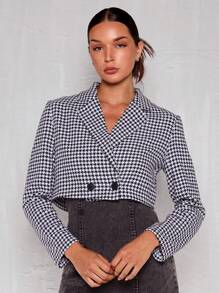 Glamine Women's Fall Winter Houndstooth Pattern Jacket With Notched Collar And Buttons - Black and White - View 5