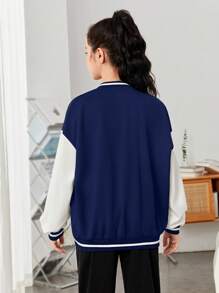 SHEIN Chaqueta informal de manga larga con estampado de parches de letras para niña adolescente