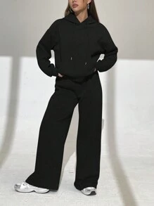 INAWLY 女士休闲宽松落肩抽绳连帽衫和运动裤两件套，秋季