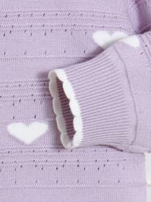 SHEIN Baby Girls' Fashionable Black & White Casual Lovely Soft Minimal Heart Pattern Long Sleeve Knitted Cardigan, Suitable For Home, Daily Wear, Outing, Party, Autumn And Winter - Dusty Purple - View 5