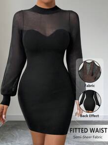 Chiquease Women's Solid Color Round Neck Long Sleeve Slim Elegant Sweater Dress, Spring & Autumn Fall Cloth For Women - Black - View 1