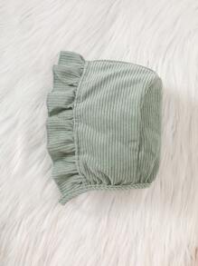 SHEIN Baby Girl Refreshing Green Ribbed Ruffle Trim Long Sleeve Dress And Hat Set - Mint Green - View 6