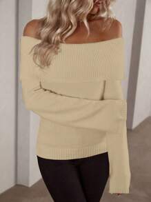 Chiquease Crew Neck Solid Color Sweater Knit Pullover Fall Winter Outfit - Beige - View 6