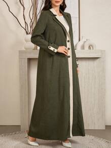 Al Najma Women's Front Button Contrast Color Elegant Modest Arabian Long Sleeve Arabian Abaya Robe - Green - View 6
