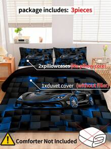 3pcs Stylish Race Car Bedding Set, Soft Bedding, 1 Duvet Cover + 2 Pillow Shams, Made Of Skin-Friendly 100% Polyester Fiber & Polyester Fabric, No Filling, Suitable For Bedroom, Dorms, Travel