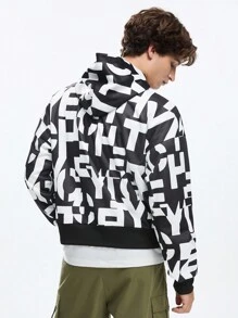 Manfinity VCAY Sudadera con capucha casual holgada de punto con estampado de letras para hombre