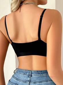 1pc Women's Front Button Lace Splice Underwired Bra - Black - View 2