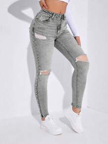 Jeans pitillo desgastados - Gris Claro - Ver 3