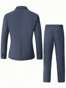 Calvornis Men's Notched Collar Long Sleeve Double Breasted Suit Jacket And Trousers Office Wear Outfit