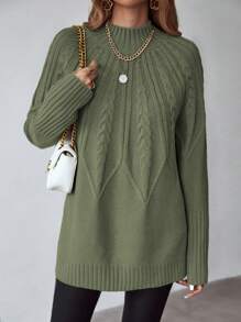 LanaWest 女士纯色圆领长袖休闲毛衣、长袖上衣 - 綠色 - 查看 5