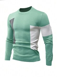 Manfinity Homme Men's Ribbed Crew Neck Colorblock Long Sleeve Sweater - Mint Green - View 3