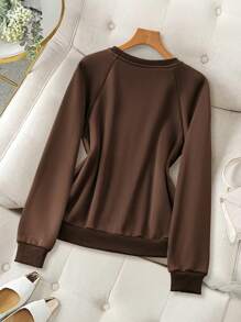 SHEIN LUNE Plus Size Fall Casual Figure Printed Fleece Sweatshirt, Autumn  Winter Clothes - Coffee Brown - View 2
