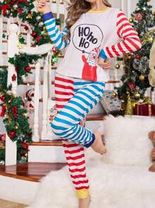 女士圣诞老人印花睡衣套装，圣诞节 - 彩色 - 查看 5