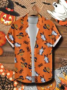 Manfinity Homme Men's Halloween Theme Print Button Down Short Sleeve Shirt - Multicolor - View 1