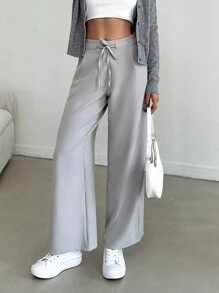 EURMUSE Women Neutral Drawstring Waistband Pants - Light Grey - View 4