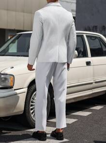 Manfinity Mode Ensemble costume formel d'affaires pour hommes avec col cranté texturé (veste de blazer et pantalon) - Blanc - Voir 2