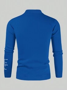 Manfinity Homme Loose Men's Letter Print Stand Collar Sweatshirt, Men Turtleneck Sweater, Blue Turtleneck Sweater, Men Mock Neck Sweater, Men Sweater - Blue - View 2