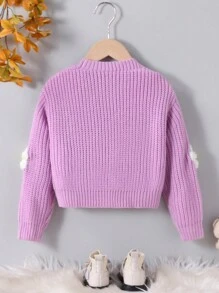 SHEIN Young Girl Autumn Floral Decorated Long Sleeve Casual Cardigan - Mauve Purple - View 2