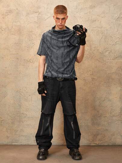 Grunge Punk Men's Casual Straight-Leg Washed Denim Jeans