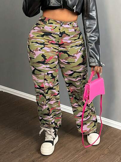 Slaydiva Women's Utility Camo Printed Woven Casual Pants