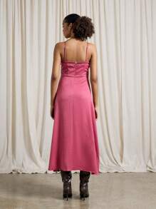 AiiRZ Bralette Spaghetti Strap A-Line Midi Dress - Hot Pink - View 2