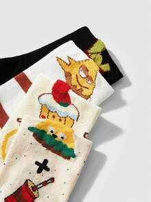 ROMWE Kawaii 4 đôi tất in hình khoai tây chiên và burger thời trang cho nữ, nhiều màu cho mọi mùa - Nhiều màu - Xem 3