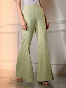 The Great Gatsby x MOTF 纯色弹力腰喇叭裤 - 綠色 - 查看 7