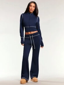 Forever 21 2-Tone Drawstring Waist Flare Leg Pants - Royal Blue - View 3