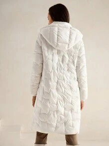 Anewsta Women's Detachable Hooded Embroidered Beige Long Jacket - Beige - View 2