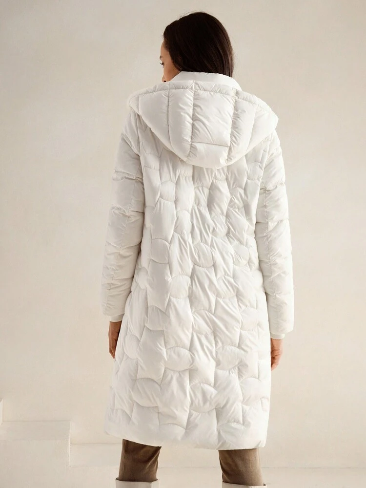 レディース取り外し可能フード付き 刺繍入りベージュロングジャケット