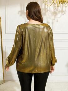 SHEIN Clasi Blusa con mangas de farol calada elegante para mujer de talla grande, otoño