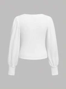 SHEIN Girlism Tween Girls' Casual Ribbed Crew Neck Puff Sleeve Long Sleeve T-Shirt Multi-Piece Set