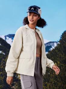 In My Nature Women's Outdoor Camping Hiking City Commute Fluorine-Free Water-Resistant Hooded Jacket - Beige - View 9