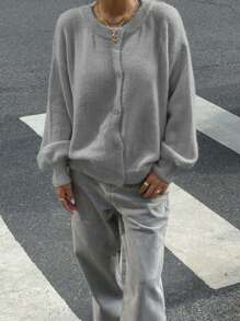 Siren Gaze Suéter de cárdigan casual con mangas largas y hombros caídos de unicolor y esponjoso para mujer, para otoño e invierno, tops de manga larga