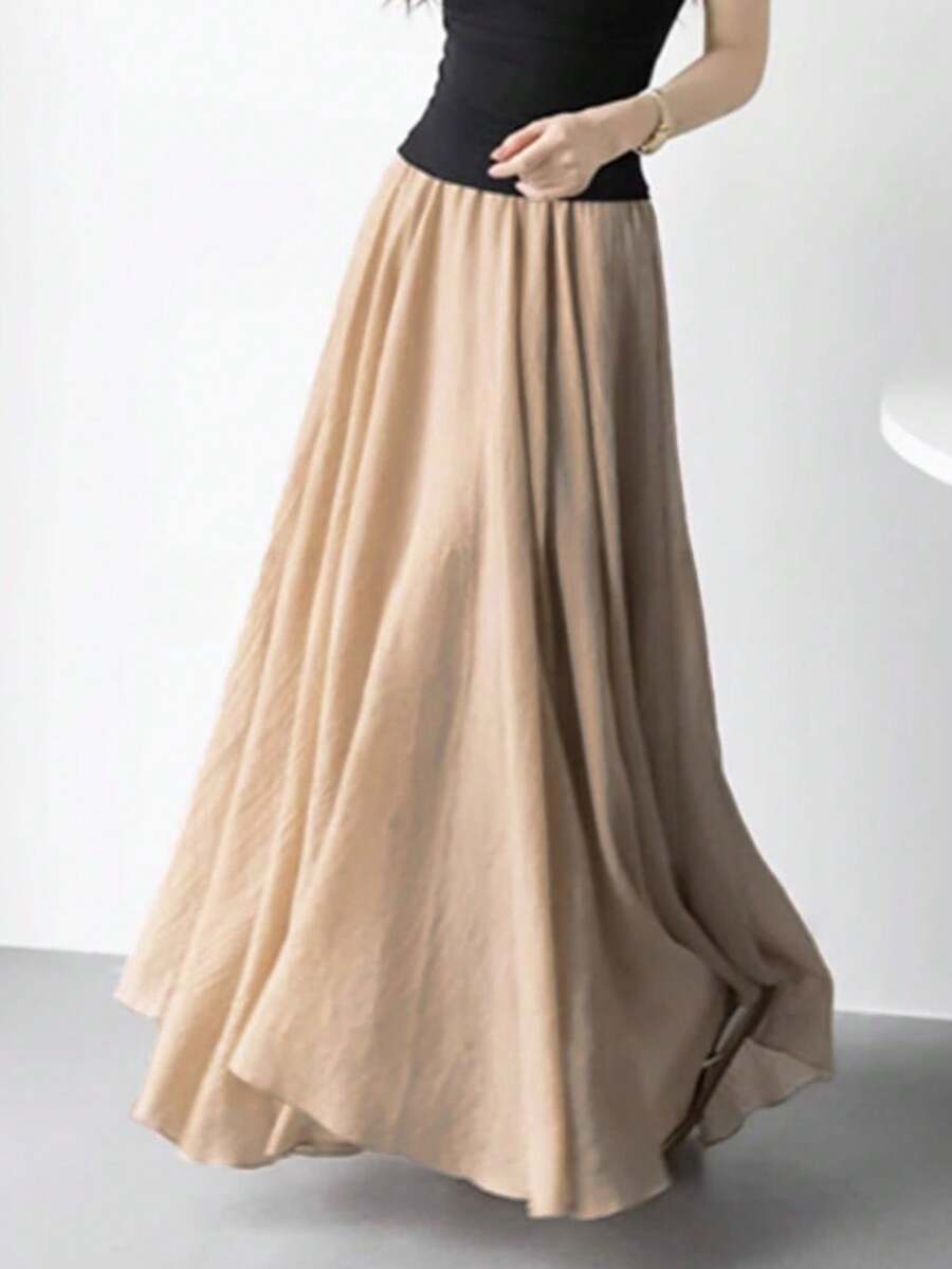 تنورة عالية الخصر فضفاضة كاجوال منسدلة مزينة بطيات ، تصميم بسيط