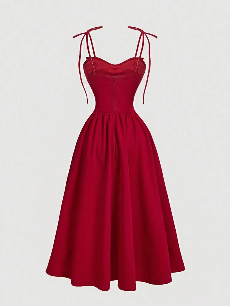 SHEIN MOD Red Vintage Bow Decor Party Cocktail Dress For Women,Sun Dress |  SHEIN USA