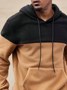 Manfinity Homme Plus Size Men's Autumn & Winter Colorblock Drawstring Hooded Sweatshirt With Pockets