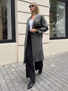 SHEIN Essnce Áo khoác dài tay cỡ lớn cho nữ, Áo khoác ấm ve áo thường ngày có túi, Áo len nữ, Vải tuýt nữ, Cà vạt xám xám có thể kết hợp với màu đỏ tía, Áo khoác dài cho nữ, Áo khoác mùa đông cho nữ, Áo khoác dài cho nữ, Quần áo mùa đông cho nữ, Quần áo Lễ Tạ ơn, Quần áo thanh lịch cho nữ, Quần áo mùa thu - Xám - Xem 4