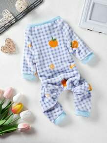 PETSIN 1pc Pet Plaid & Orange Pattern Fleece Jumpsuit, Warm Winter Outfit For Medium-Small Dogs Like Teddy - Multicolor - View 1