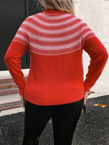 SHEIN LUNE 大码全印花立领休闲长袖针织套头衫，秋冬款 - 彩色 - 查看 2