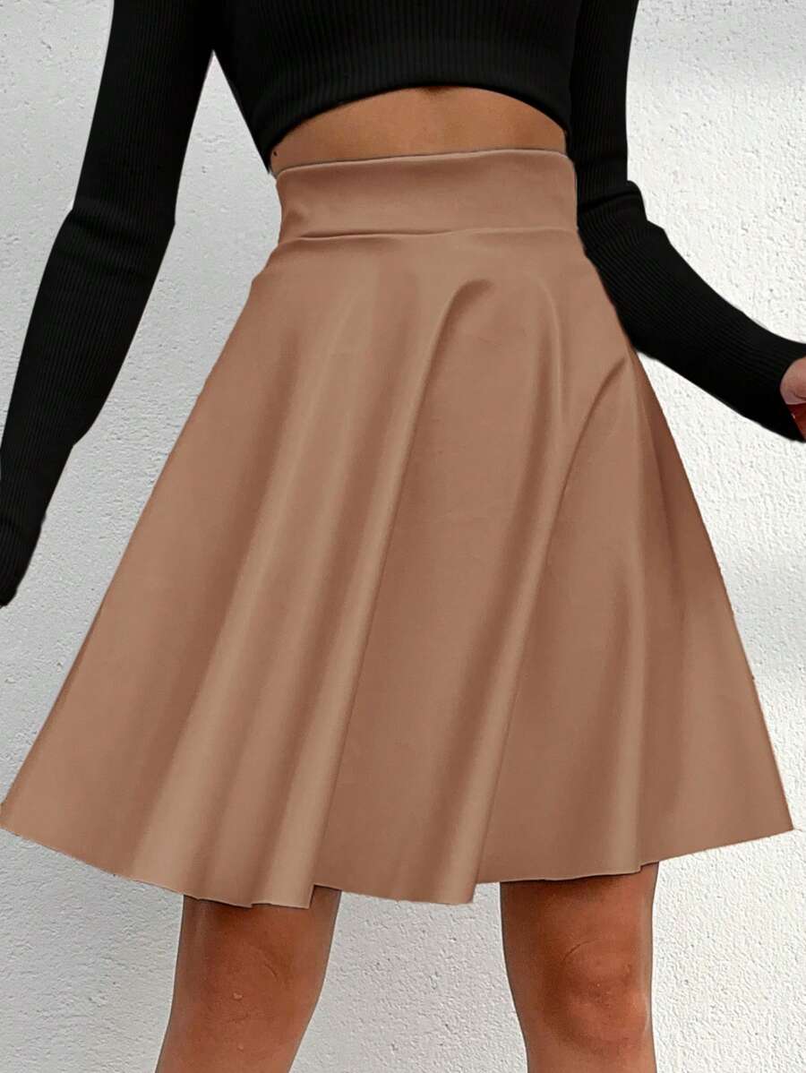 EURMUSE Women's Solid Color A-line Mini Skirt - Apricot - View 1